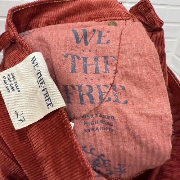 We the Free People NWT Corduroy Risk Taker High Rise Straight Red Sz 27 Western - Picture 10 of 16